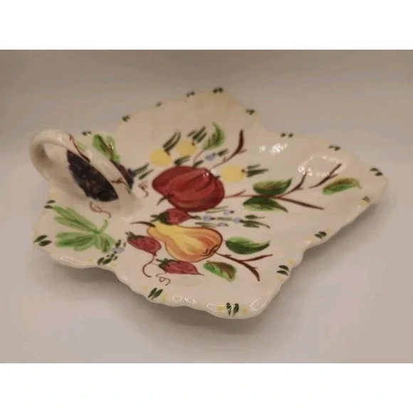 Blue Ridge Handpainted Southern Potteries 10" Leaf Shaped‎ Handled Plate Fruit - Picture 3 of 8